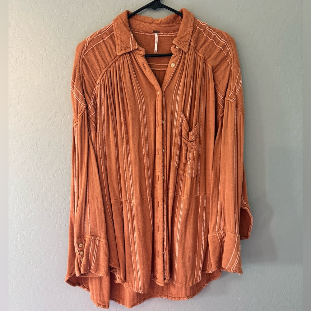 Free people Rust Orange Women's Button-Front Lightweight Shirt Top
